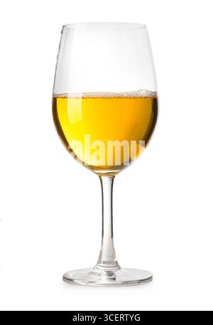 Studio shot of a glass of white wine on a white background, creating a clean and elegant image Stock Photo