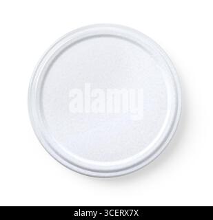 Round white plastic jar lid isolated on white background, packaging mockup showing copy space Stock Photo