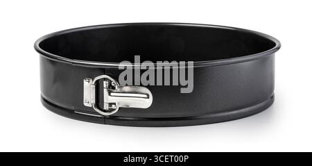 Detachable black round cake pan, springform buckle for easy baking and serving Stock Photo
