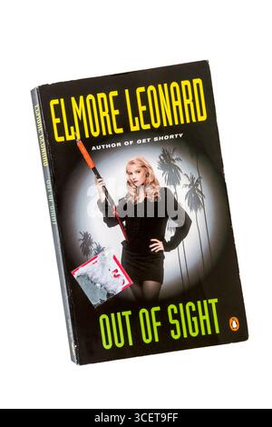 An old battered paperback copy of Out Of Sight by Elmore Leonard.  First published in 1996. Stock Photo