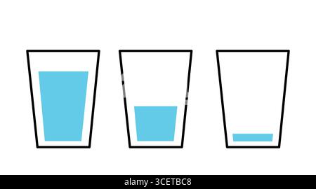 Vector Water Glasses Set. Vector flat editable illustration set off glasses of water Stock Vector