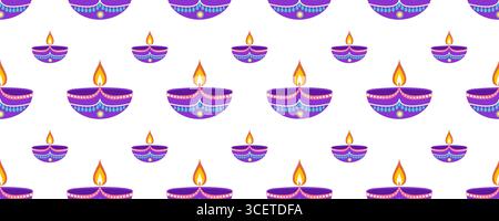 Seamless Diwali seamless pattern with lamps diyas in flat style. Deepavali vector illustration for banners, social media, cards Stock Vector