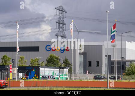 The Google Datacenter, a data centre in Eemshaven covering over 44 hectares, is being expanded and will be powered by renewable energy sources, includ Stock Photo