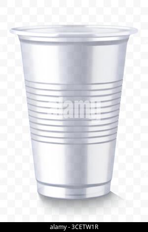 Disposable plastic cup isolated on transparent background. Transparent glossy cup for cold drinks such as soda, sparkling water, soft and alcoholic dr Stock Vector