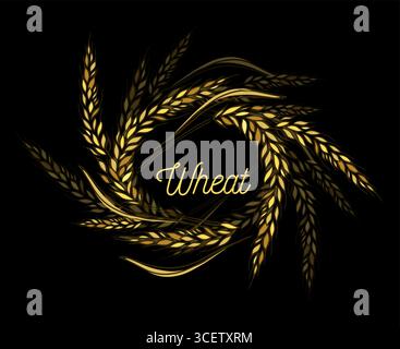 Wheat frame abstraction on a dark background. hand drawn. Not AI, Vector illustration Stock Vector