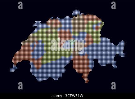 Switzerland dotted map. Digital style map of the country on dark background. Switzerland shape with square dots. Colored dots style. Stock Vector