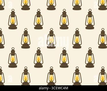Pattern of vintage camping lamps. Vector illustration in flat style. Stock Vector
