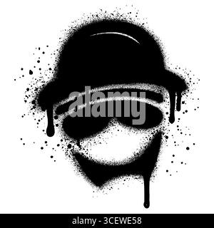 Spray Paint Graffiti Face wearing glasses isolated on white background ...