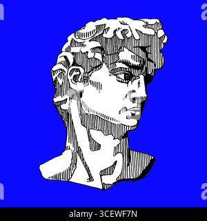 Drawing of famous Italian statue of David, Michelangelo from Florence. iconic sculpture in modern hand drawn, engraving style. Stock Vector