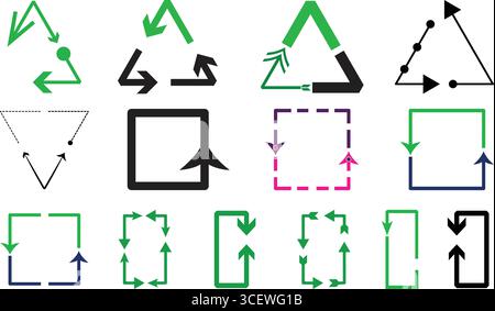 Recycling arrows vector set with triangle and square cycle icons for eco sustainability environment design Stock Vector