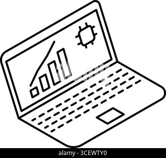 Fintech icon of AI-powered investment advice with artificial intelligence and financial analysis, black and white, Vector Illustration Stock Vector