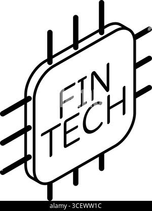 Fintech icon representing finance and technology with modern digital illustration, black and white, Vector Illustration Stock Vector