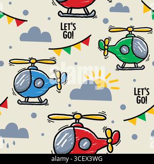 helicopter seamless vector set Stock Vector
