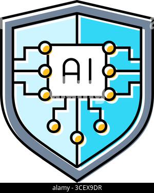 security shield with ai deep learning line icon vector illustration ...