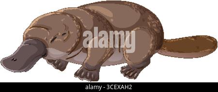 Cute platypus resting with eyes closed, illustrated in a soft, cartoon style with smooth shading and neutral brown tones on a white background Stock Vector