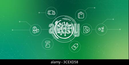 AI in e-commerce and retail artificial intelligence online shopping logistics personalized marketing and the future of retail buy sales product and Stock Vector