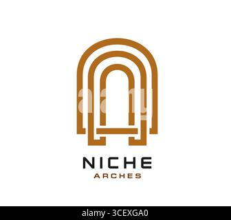 Niche arch icon symbolizing structure, elegance, and architectural style with geometric abstract symbol forming the letter A and minimal modern typography. Vector elegant brand mark for architecture Stock Vector