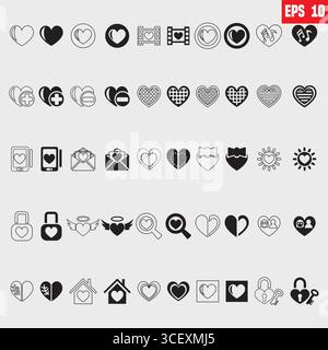 heart love web icons design vector and outline icon white background Stock Vector