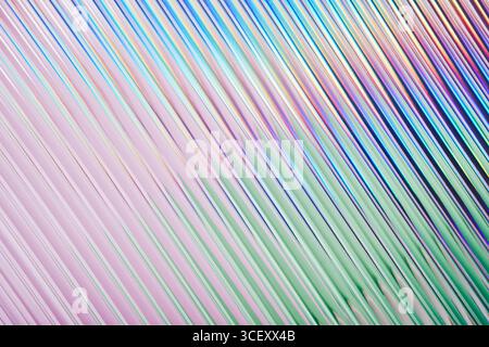 Iridescent gradient ribbed glass background, diagonal abstract texture Stock Photo
