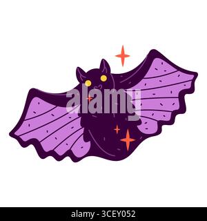 Vector bat animal or vampire creature. Scary and spooky mammal for Halloween or horror emblem. Flying nocturnal creature with wings. Tomb and grave, moon and crypt mascot. Night fear and terror. Stock Vector