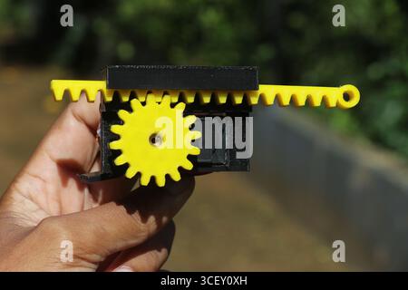 View of 3d printed gear and slider mechanism installed on a servo module for various robotic applications Stock Photo
