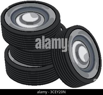 Vector illustration of stacked car tires with a modern, clean design. Features realistic textures and a monochromatic color scheme Stock Vector