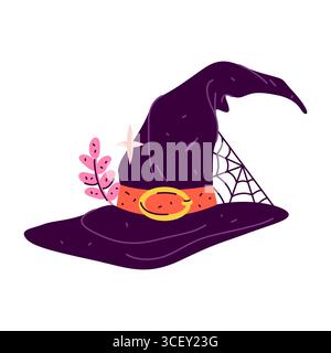 Wizard or sorcerer hat. Halloween costume headgear. Apparel or clothing element for folklore cosplay or magic party. Spellcaster or enchanter, witch or warlock, magician, conjurer accessory. Fairytale Stock Vector