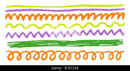 Color Crayon Strips, Brush Line In Sketch Style Stock Vector