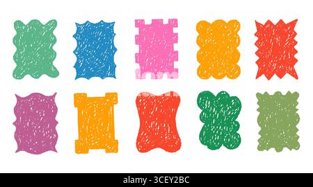 Color Square Shape Frames With Chalk Brush Texture Stock Vector