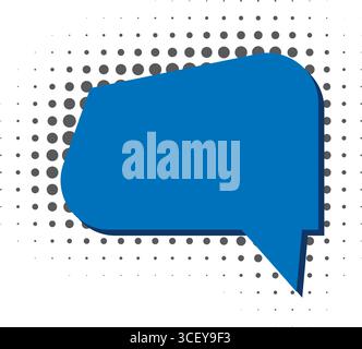 Blue bright speech bubble shape on halftone background. Comic conversational geometric template for text, graphic vector Stock Vector