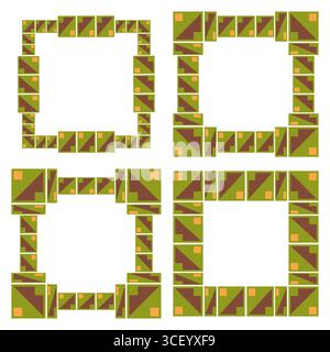 Quilt square pattern. Patchwork frame set. Colorful layered shapes. Stock Vector
