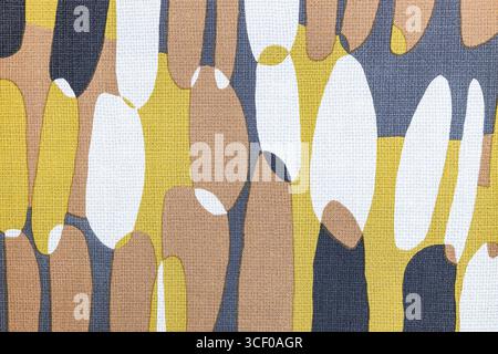 Retro Geometric Textile Pattern in Mustard, Gray, White and Tan, Organic Elongated Ovals Stock Photo