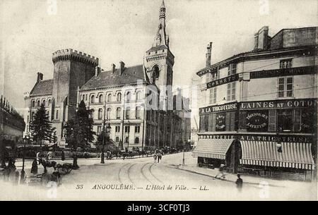 This circa 1910 image shows the Hôtel-de-Ville (town hall) of Angoulême, a significant municipal building in the city. Stock Photo