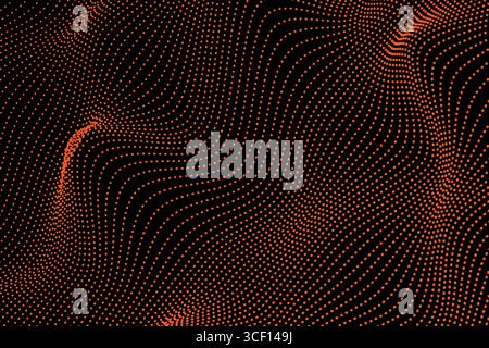 Abstract Dotted Wave Background with Orange Dots on Black. Stock Vector