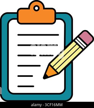 Colorful Clipboard with Lined Paper and Pencil – Office, School, Stationery Concept Stock Vector