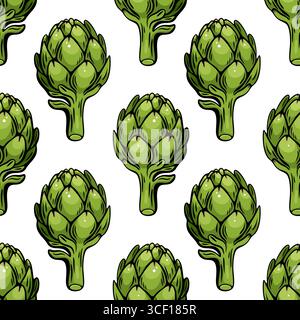 Vector seamless pattern of artichokes in Mediterranean sketch style. Ideal for food packaging, branding and kitchen themed design. Stock Vector