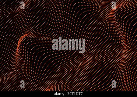 Abstract Dotted Wave Background with Orange Dots on Black. Stock Vector