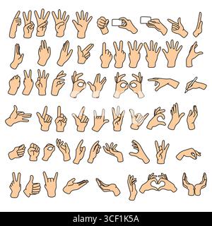 set of hand gestures illustration vector hand drawn with black lines isolated on white background. Stock Vector