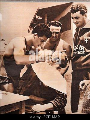 Ercole Gallegati and Giovanni Gozzi at the 1932 Los Angeles Olympic Games. Both wrestlers represented Italy in the prestigious event, with their performance marking a significant moment in Olympic history. Stock Photo