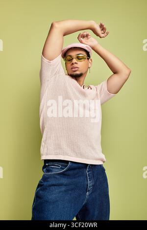 African American man poses confidently on a basketball court Stock ...