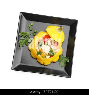 Tasty stuffed pattypan squash isolated on white, top view Stock Photo