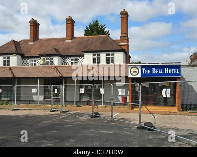 Epping, United Kingdom. 20th Aug, 2025. At The Bell Hotel in Epping it is eerily quiet after the High Court ruling. No protesters outside, only a few journalists are waiting. Credit: Uwe Deffner/Alamy Live News Stock Photo