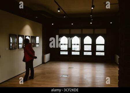 Art gallery Interior with brick walls and natural light from bulgur palace Stock Photo