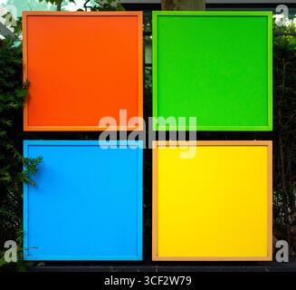 Microsoft company logo in front of the headquarters Stock Photo