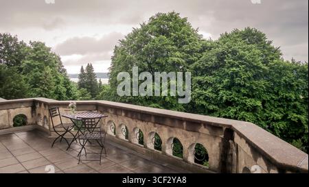 Terrace of Villa Waldberta with a view of Lake Starnberg in Feldafing near Munich. Stock Photo