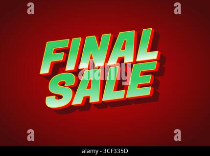 Bold red poster with large green FINAL SALE text, retro comic style, radial sunburst background and white sparkles Stock Vector