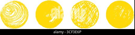 Creative grungy paintbrush doodles with a charcoal and pastel texture. Yellow Japan style sun icon set. Vector round speech bubbles post designs Stock Vector