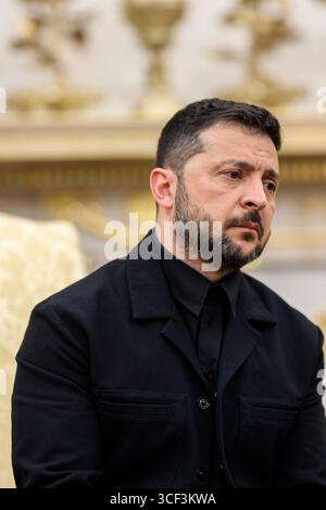 WASHINGTON DC, USA - 18 August 2025 - US President Donald Trump participates in a bilateral meeting with President Volodymyr Zelenskyy of Ukraine, Mon Stock Photo