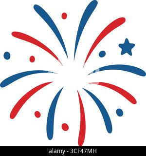 Stylized firework burst with red and blue elements on a white background Stock Vector