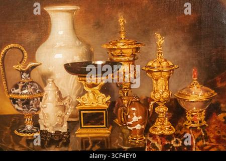 England, Somerset, Bath, Beckford's Tower and Museum, Painting of Objects Collected by William Beckford by Willes Maddox dated 1884 Stock Photo